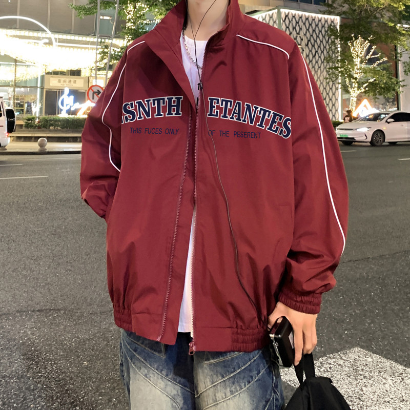 Hong Kong style autumn fashion versatile loose letter printed lapel trendy jacket