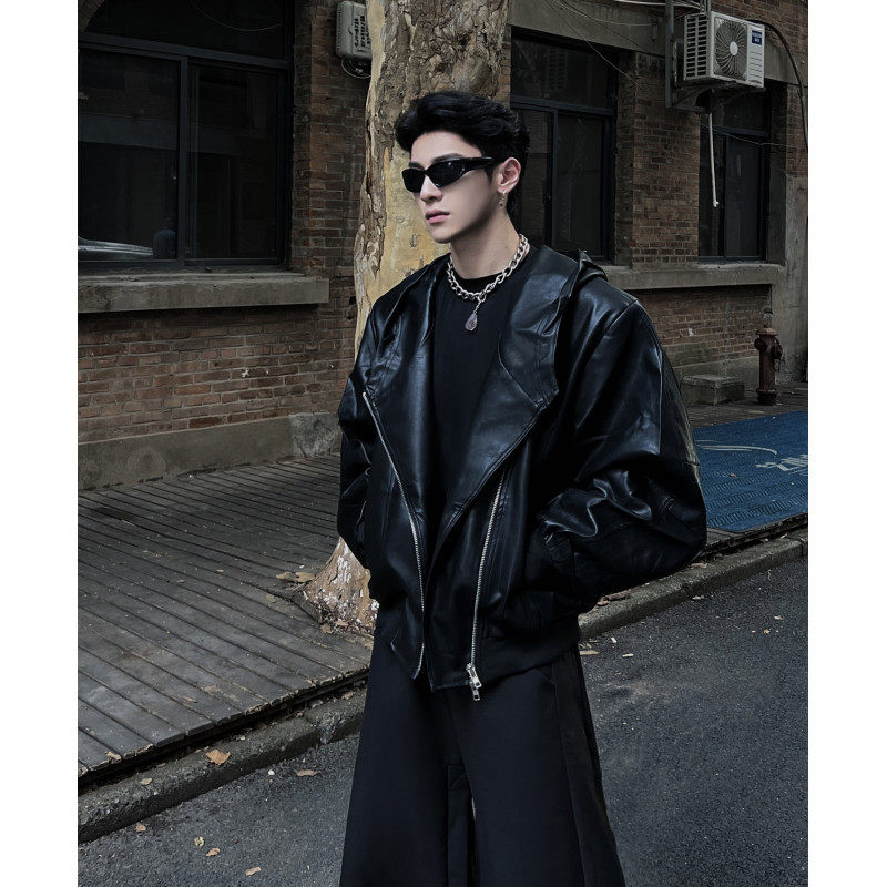 hooded leather jacket