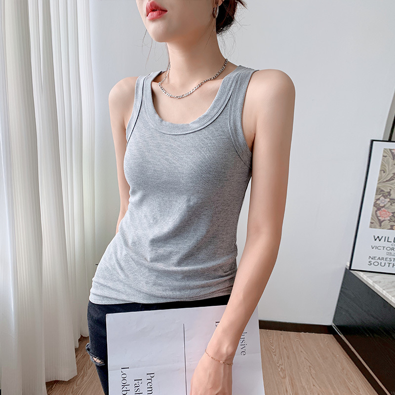 Real shot of threaded slim round neck new vest top for women summer solid color versatile suspender bottoming shirt sleeveless inner wear