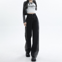 Real shot spliced ​​straight jeans for women 2024 new spring and autumn contrasting color design loose slimming wide leg pants