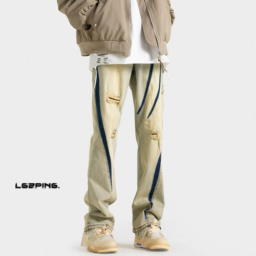 Autumn new style Hong Kong style shadowless wall large size personalized high street jeans