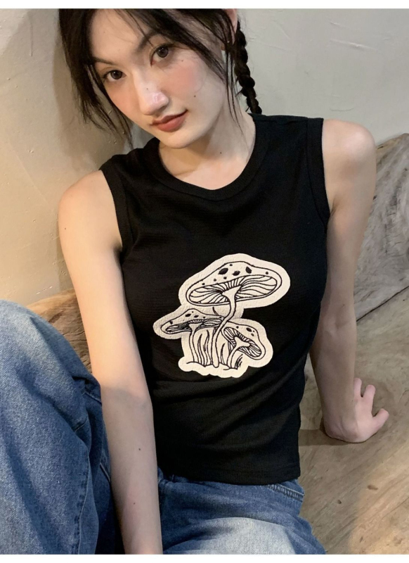 Fun Printed Round Neck Vest Women's Summer Outerwear Sweet Hot Girl Sleeveless Top