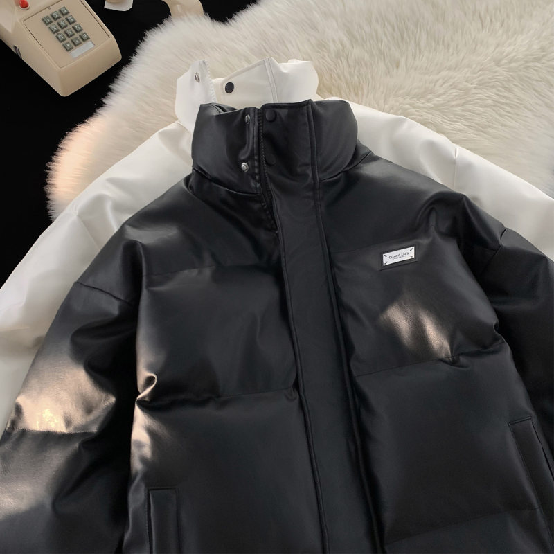 Hong Kong style flat lay winter clothing loose PU leather cotton coat winter men's cotton padded jacket leather jacket