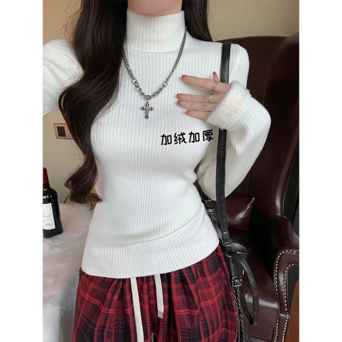 Sweet hot girl half turtleneck slim long-sleeved bottoming shirt for women winter new style with thickened knitted top
