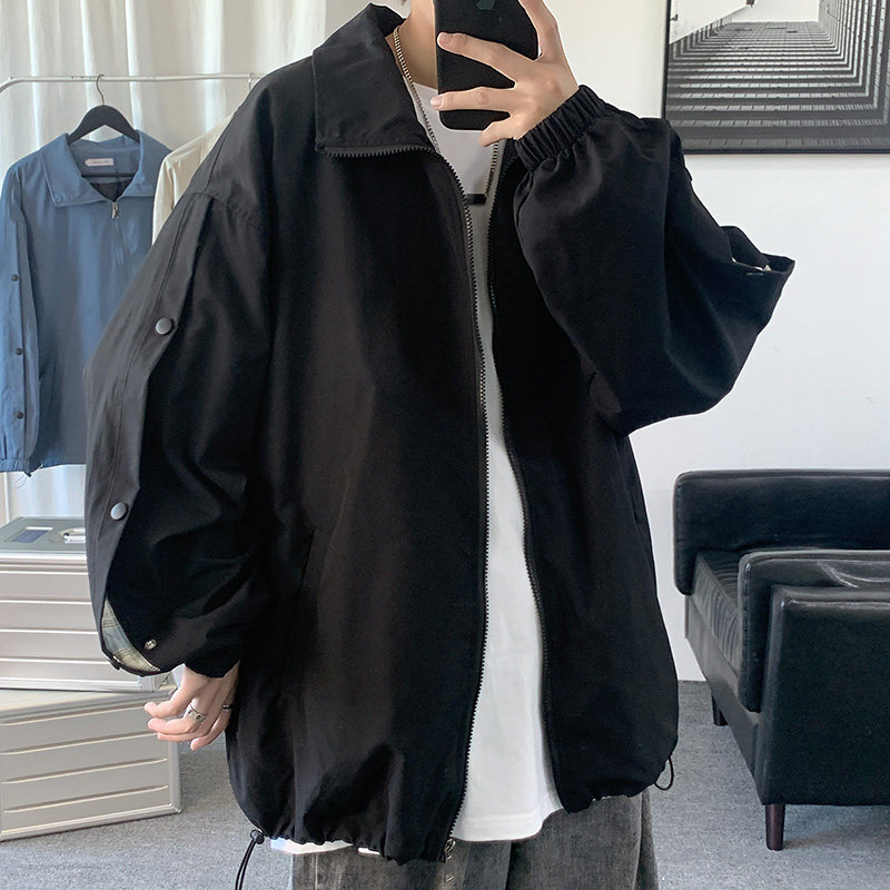 Spring Contrast Color Buttoned Sports Jacket Men's Korean Style Large Size Loose Jacket Top