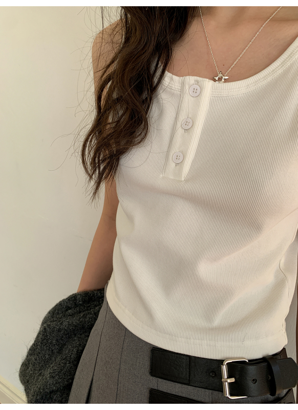 Button camisole women's inner wear 2024 summer new solid color bottoming sleeveless short top