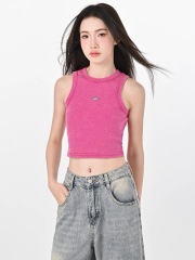 Sleeveless Pink T-shirt Women's Summer Women's Clothing 2024 New Outerwear T-shirt Slim Fit Short Hot Girl Top