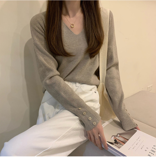 Real shot -  basic v-neck knitted bottoming shirt for women, gentle sweater, autumn and winter inner knitted top