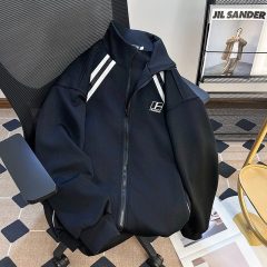 Heavyweight American retro cardigan sweatshirt men's loose stand-up collar sports jacket spring and autumn versatile trendy brand couple coat