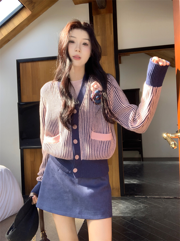 Paris Old Dream pit knitted cardigan deerskin skirt