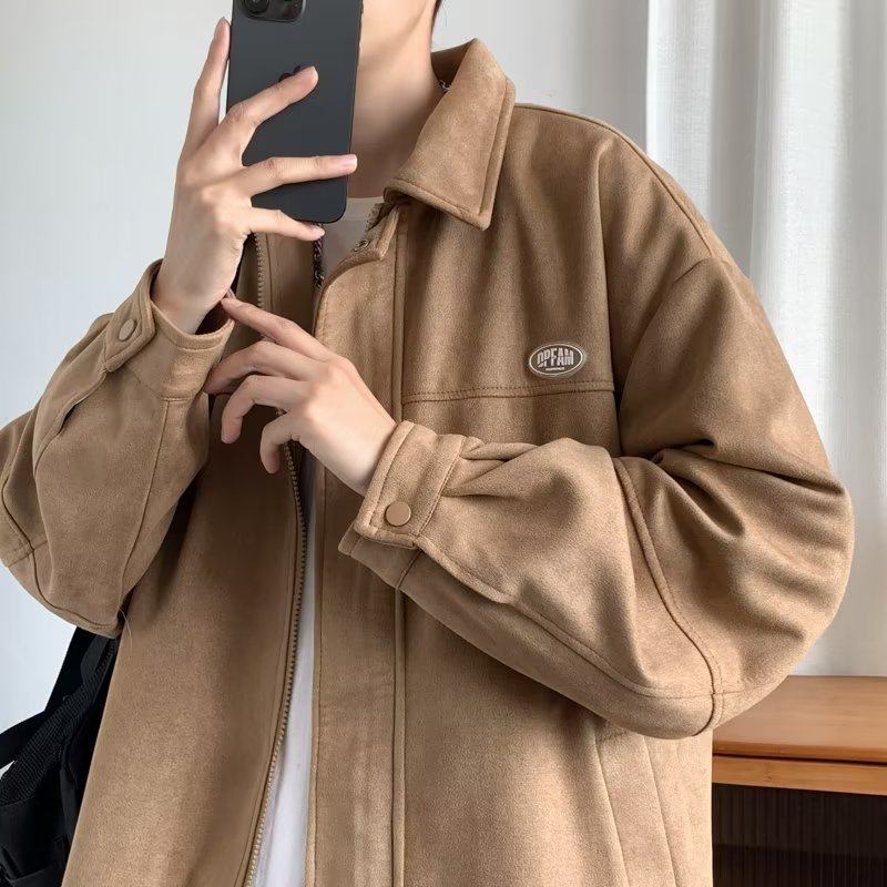 American suede jacket for boys, autumn and winter fashionable retro style clothes