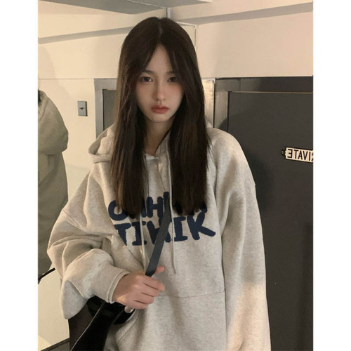 Full matte anti-pilling 350g imitation cotton/450g composite silver fox velvet printed hooded sweatshirt for women