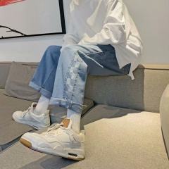 Big item hip-hop retro plaid blue jeans spliced ​​Korean style trendy straight and loose