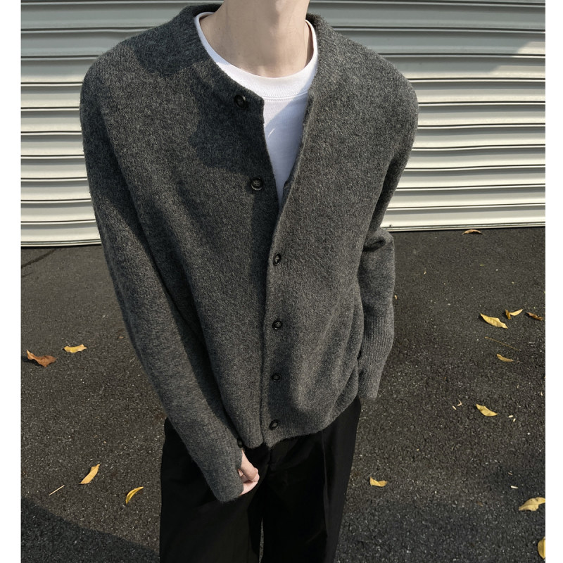 Black wall style cleanfit wool blended knitted cardigan short versatile casual sweater