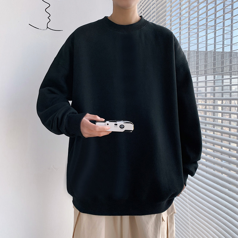 !  Men's large size long-sleeved T-shirt printed velvet thickened round neck sweatshirt for men
