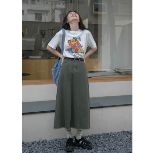 Bear Print Short Sleeve T-Shirt Women's  Summer New Korean Style Loose Round Neck Top Trendy