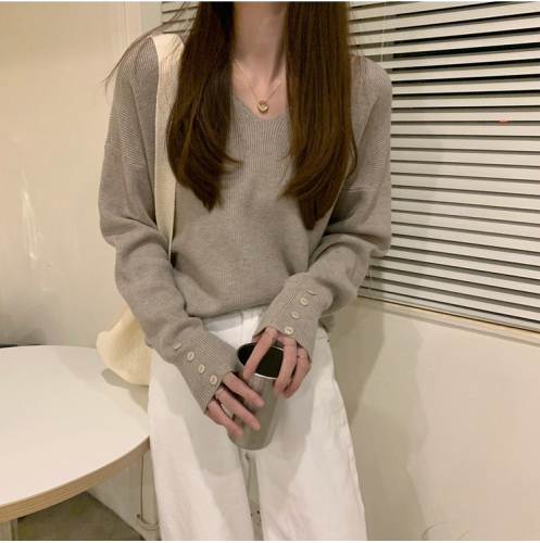 Real shot -  basic v-neck knitted bottoming shirt for women, gentle sweater, autumn and winter inner knitted top