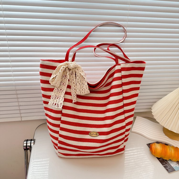 Striped canvas bag 2024 new Korean style ins tote casual bag single shoulder large capacity tote bag shopping bag