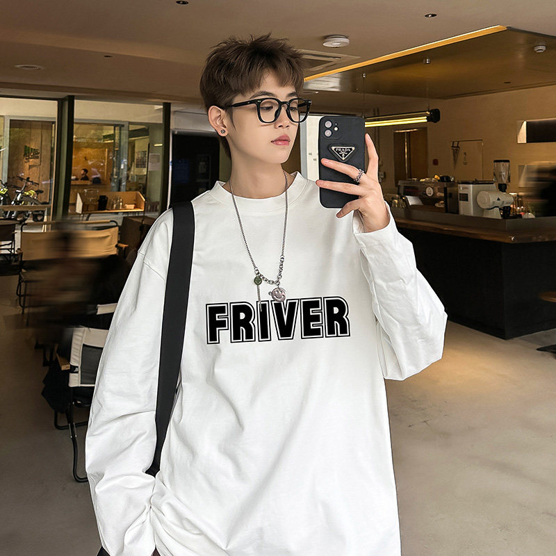 Long-sleeved T-shirt spring men's and women's casual letter printed round neck bottoming shirt