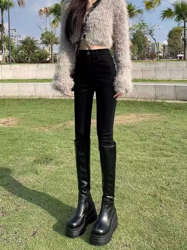 High-elastic Slim Jeans Women's High Waist 2023 Autumn New Tall Pencil Trousers Slimming Small Foot Pants
