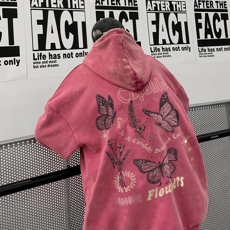 Heavy texture hooded sweatshirt for men in autumn and winter heavy casual top American hiphop washed and distressed jacket