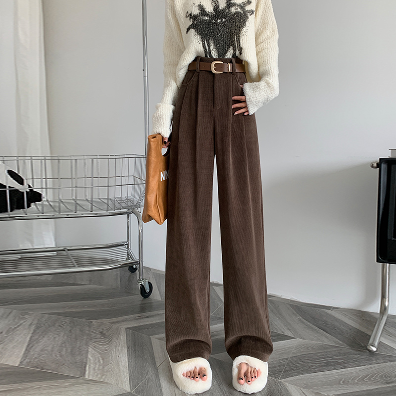 Real shot of chenille wide-leg pants for women in autumn and winter 2024 new loose and drapey slim European cotton velvet casual floor mopping pants