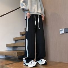 Striped yellow mud jeans for men and women, straight-leg, loose, tight-waisted, wide-leg pants, trendy American floor-length trousers