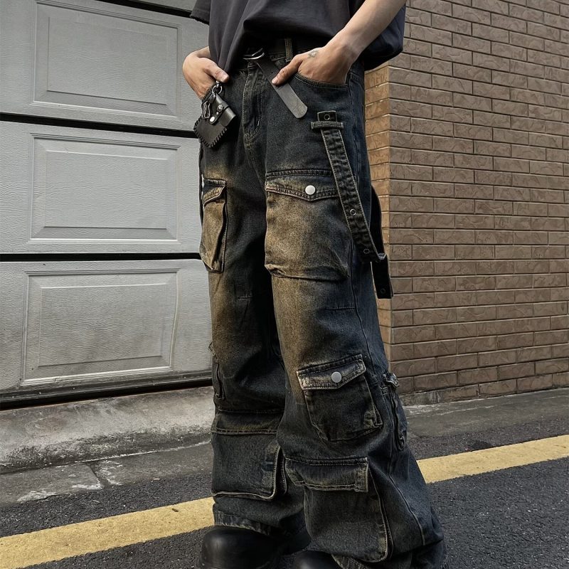 Spring and autumn design tie-dyed multi-mouth jeans, loose wide-leg trousers - Internet picture