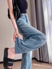 FYQ-Tencel jeans women's summer thin pear-shaped figure large size loose ice silk straight wide-leg pants