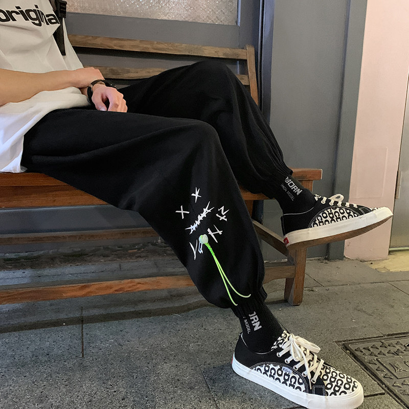 Autumn new style little devil trendy brand street gangster handsome pants men's loose and versatile sweatpants with leggings