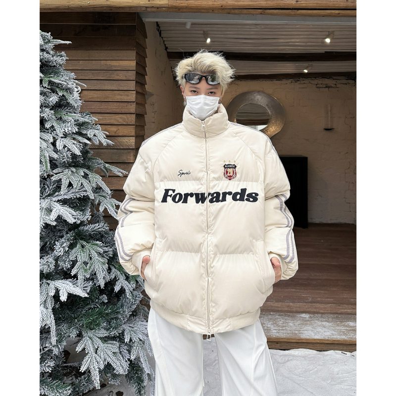 American style cotton coat for men, winter retro striped thickened bread coat, couple style cotton coat