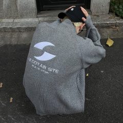 American retro letter embroidery stand collar sweater sweater jacket for men and women winter couple jacket