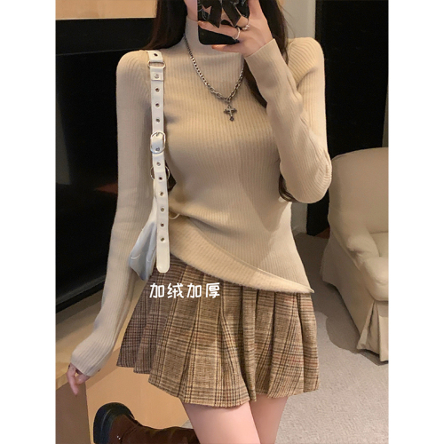 Sweet hot girl half turtleneck slim long-sleeved bottoming shirt for women winter new style with thickened knitted top