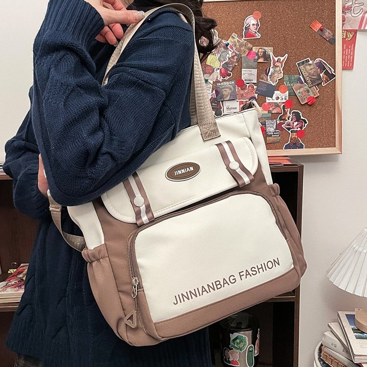 Bags Women's College Style Contrast Color Large Capacity Shoulder Bag Student Class Tote Bag Tutorial Bag Versatile Crossbody Bag