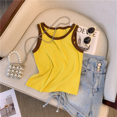 Real shot of American retro contrast color short camisole for women 2023 new summer hot girl outfit to wear beautiful vest
