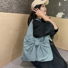 2024 New Fashion Simple Denim Shoulder Handbag Exquisite Bow Niche Commuting Tote