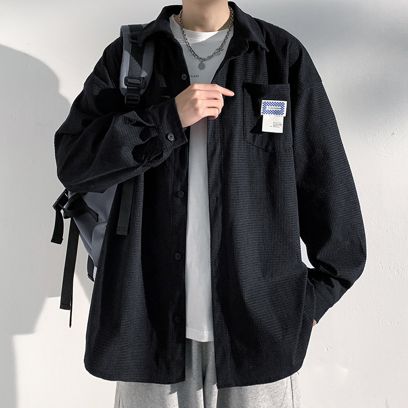 Spring high-end pocket patch corduroy shirt men's trendy large size long-sleeved outer