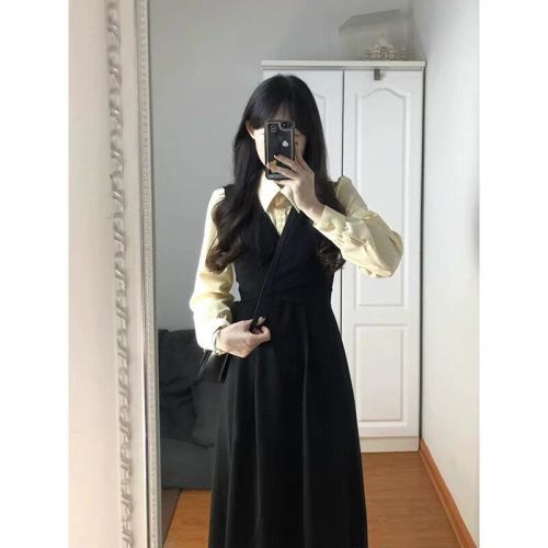 College style shirt long skirt design niche skirt women's two-piece autumn outfit new style stunning little black dress