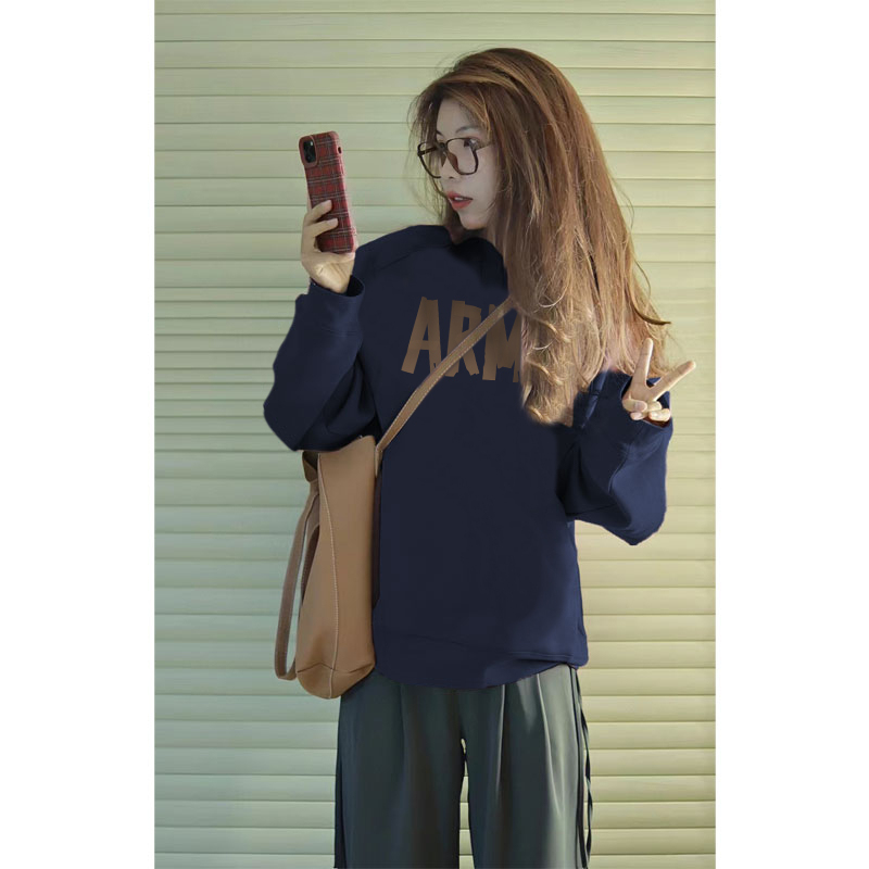 Composite milk silk 320g silver fox velvet 420g round neck hooded double hood loose sweatshirt