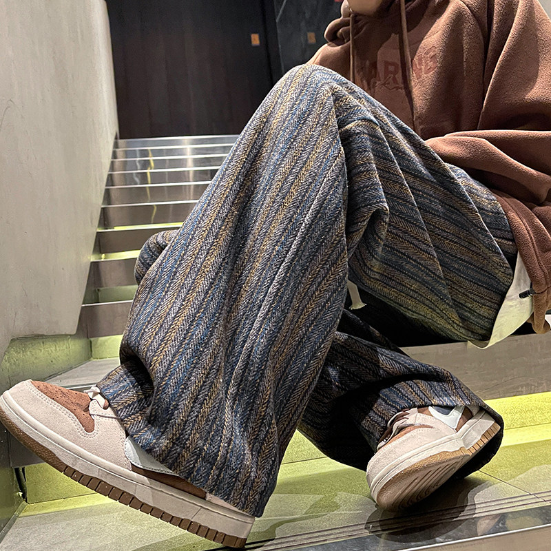Woolen trousers, men's New Year pants, striped sweatpants, casual basic style