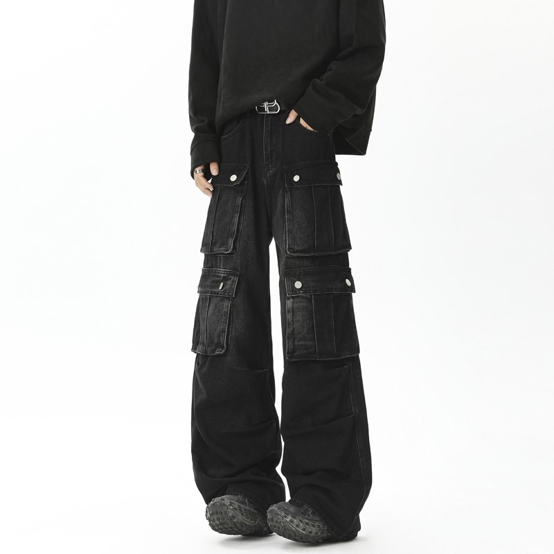 Versatile straight jeans for men, workwear high street long trousers