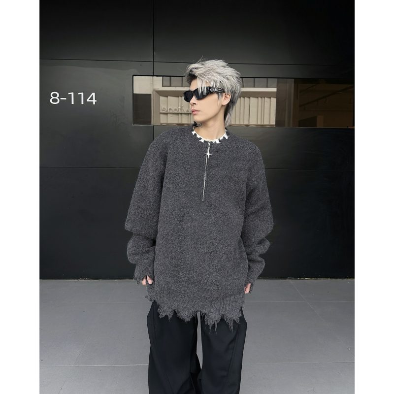 American high street wasteland style half-zip pullover sweater for men, autumn and winter street design sweater