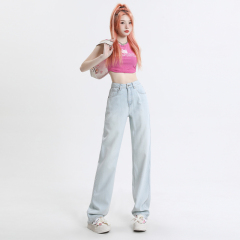 Spring and summer new wide-leg long pants straight-leg moonlight blue jeans for women high-waisted, slim, loose and versatile