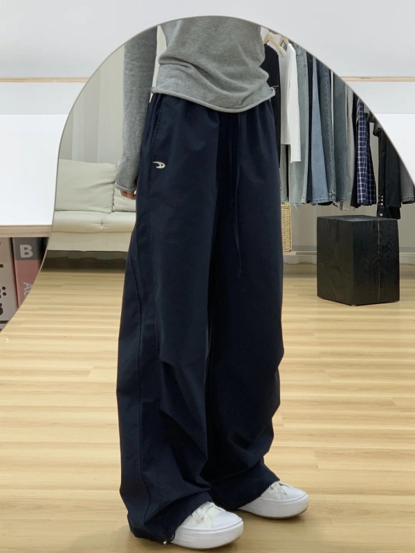 Korean chic autumn new American style three-dimensional waist overalls pants for women high waist casual sports drapey wide leg pants