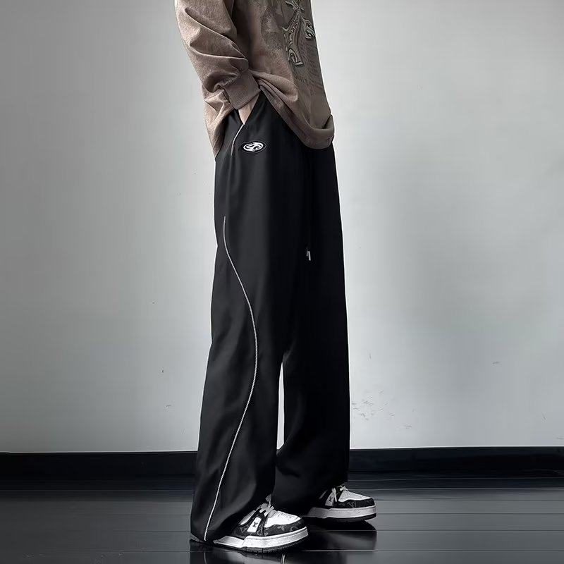 American retro contrasting color splicing quick-drying sweatpants spring and autumn loose wide-leg drape casual pants
