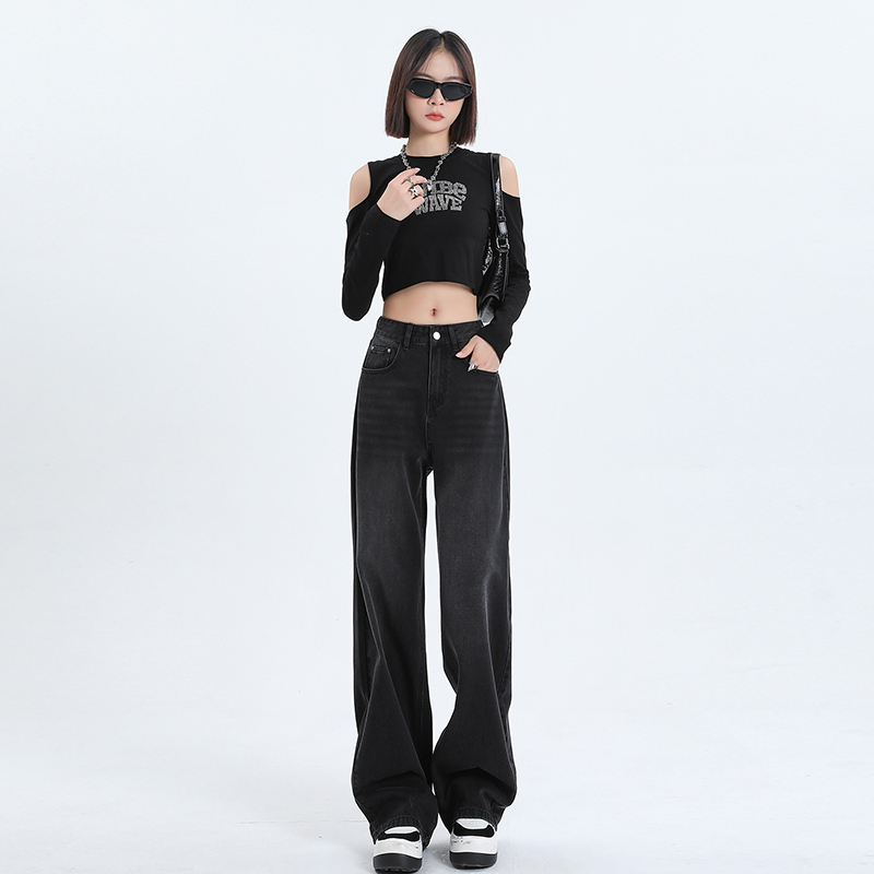 Actual shot #Autumn new high-waisted wide-leg pants for women, loose and slim straight-leg wide-leg jeans for women