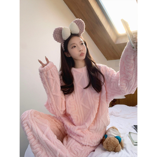 Small pajama set winter women's new coral velvet pullover home wear winter can go out
