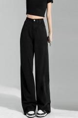 Simple Korean style high-waist slim wide-leg jeans for women 2023 new spring and autumn loose personalized floor-length jeans
