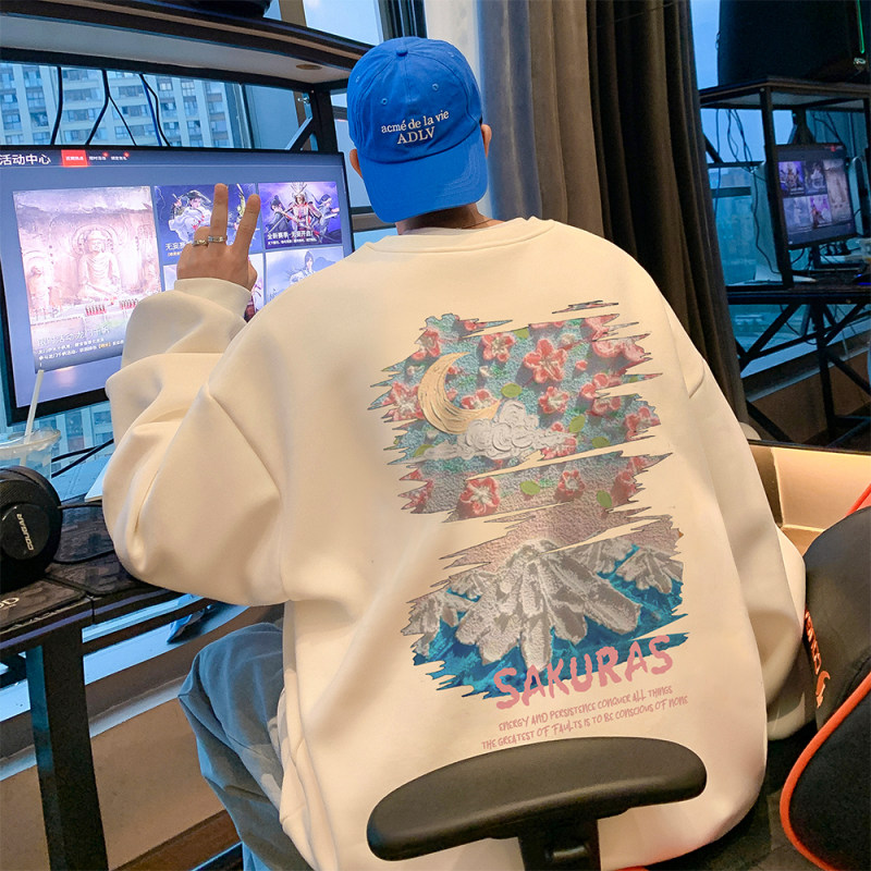 Live broadcast 360g heavyweight American trendy brand printed sweatshirt