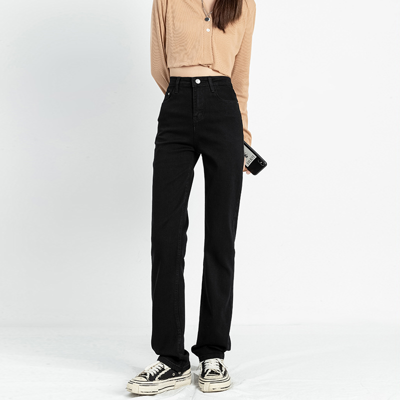 Small straight-leg cigarette pants jeans for women, high-waisted, slim, loose, small straight-leg stretch eighty-nine-point trousers, extended